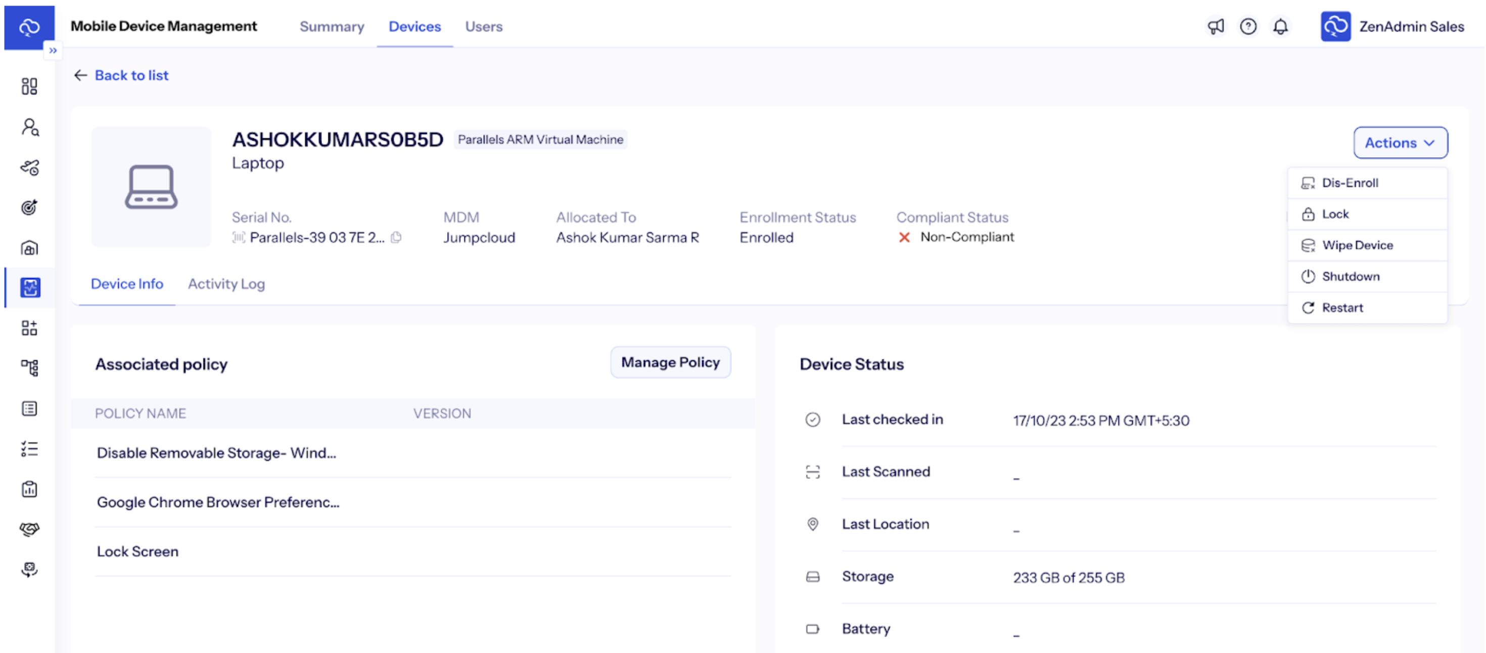 zenadmin mobile device management